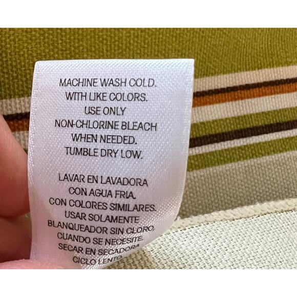 JCPenny Home Studio  retro stripped 69" round tablecloth green, orange, brown - Picture 7 of 8